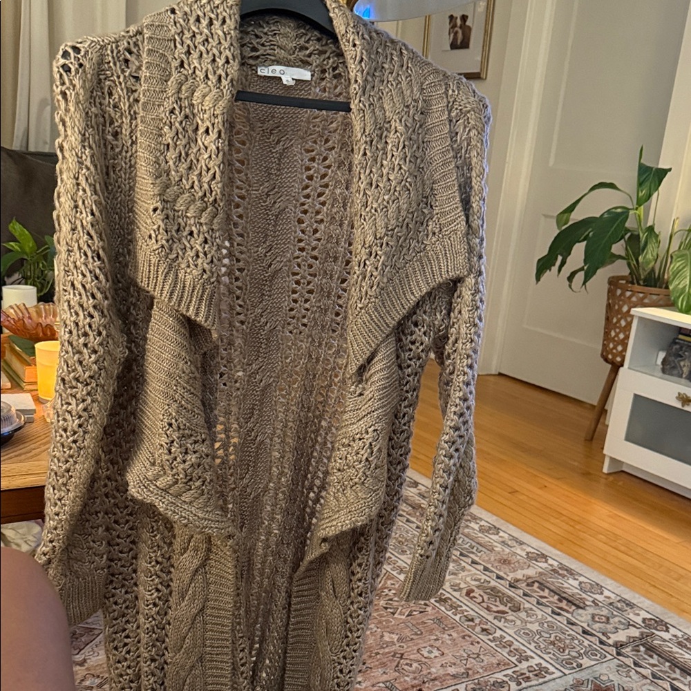 BCBG Taupe Open Front Cardigan